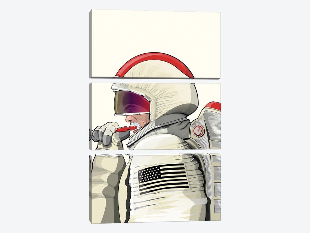 Space Astronaut Cleaning Teeth by WyattDesign 3-piece Canvas Print