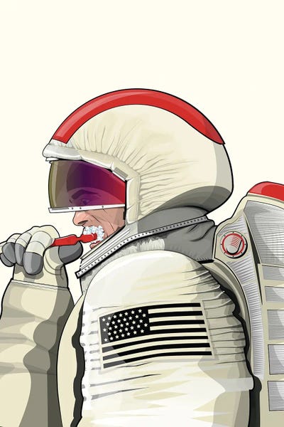 Bathroom Humor: Space Astronaut Cleaning Teeth by WyattDesign
