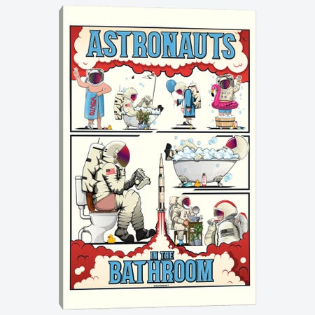 Space Astronauts In The Bathroom Canvas Print #WYD354} by WyattDesign Art Print