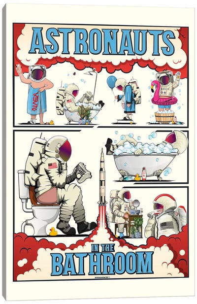 Space Astronauts In The Bathroom Canvas Art Print - Crude Humor Art