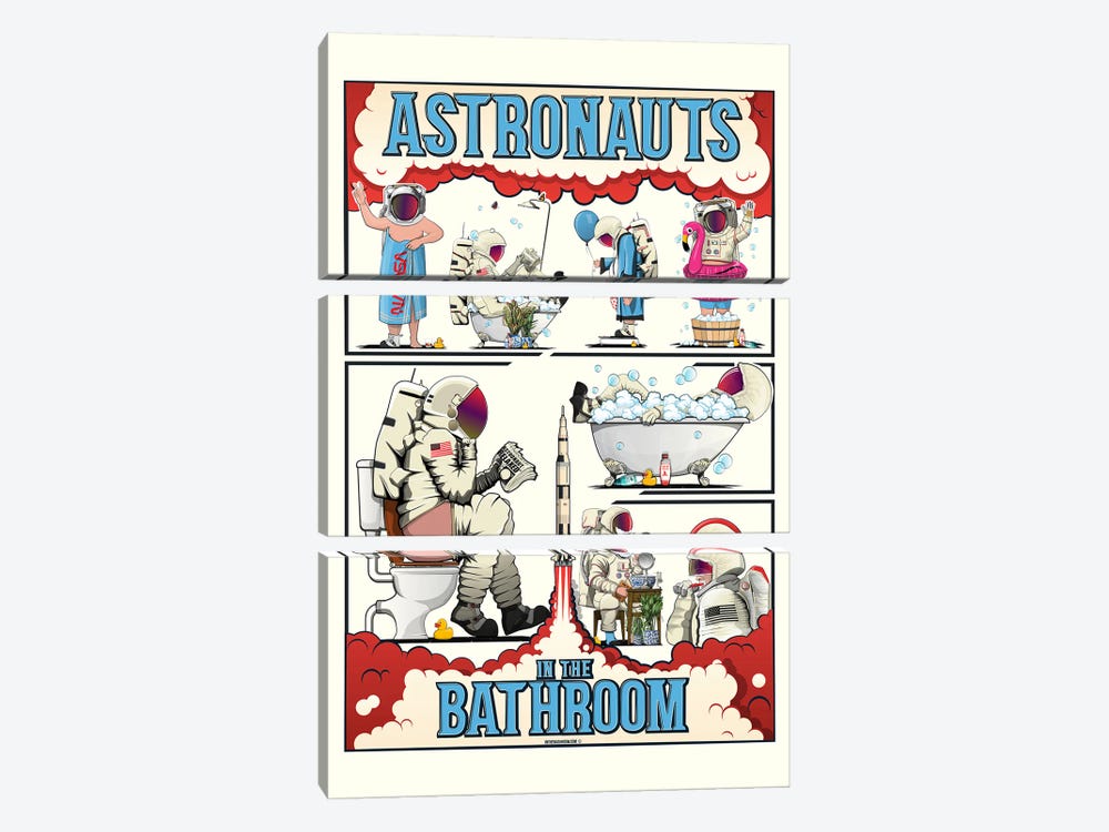 Space Astronauts In The Bathroom by WyattDesign 3-piece Canvas Print