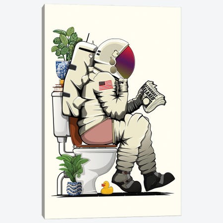 Space Astronaut On The Toilet Canvas Print #WYD355} by WyattDesign Canvas Print