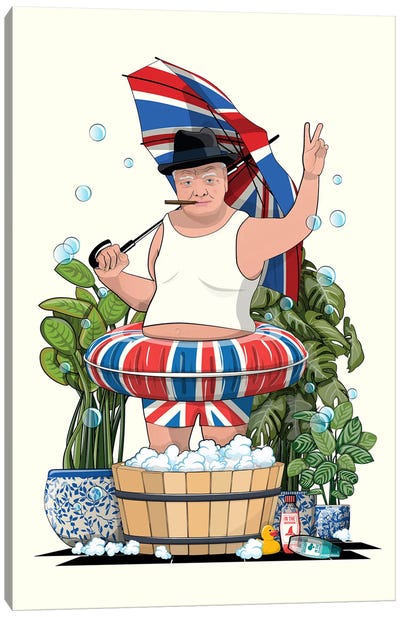 Winston Churchill In Foot Bubble Bath Canvas Art Print - Winston Churchill