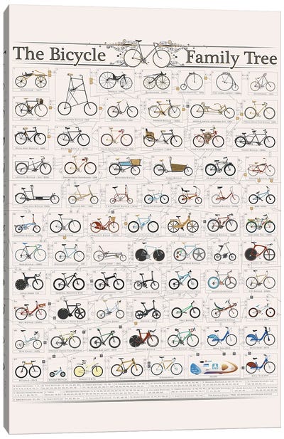 Bicycle Family Tree, Cycling Bike History Canvas Art Print - WyattDesign