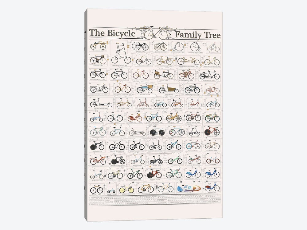 Bicycle Family Tree, Cycling Bike History by WyattDesign 1-piece Canvas Art