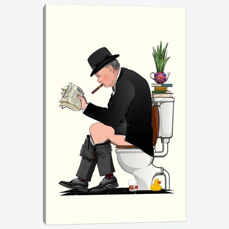 Churchill Using Toilet Canvas Print #WYD362} by WyattDesign Art Print