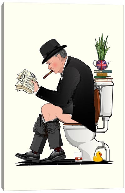 Churchill Using Toilet Canvas Art Print - Winston Churchill