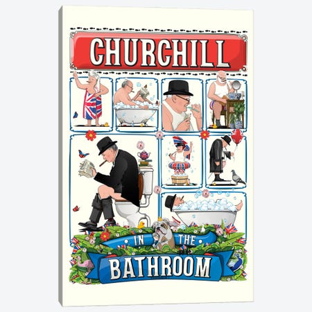 Winston Churchill In The Bathroom Canvas Print #WYD363} by WyattDesign Canvas Art Print