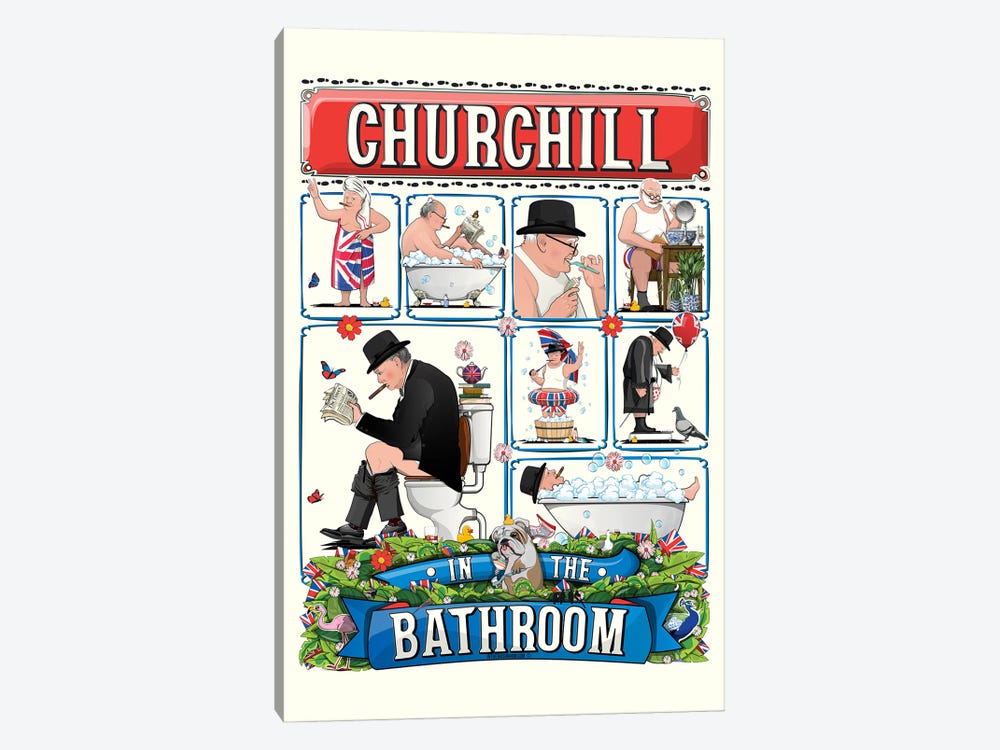 Winston Churchill In The Bathroom by WyattDesign 1-piece Canvas Art Print
