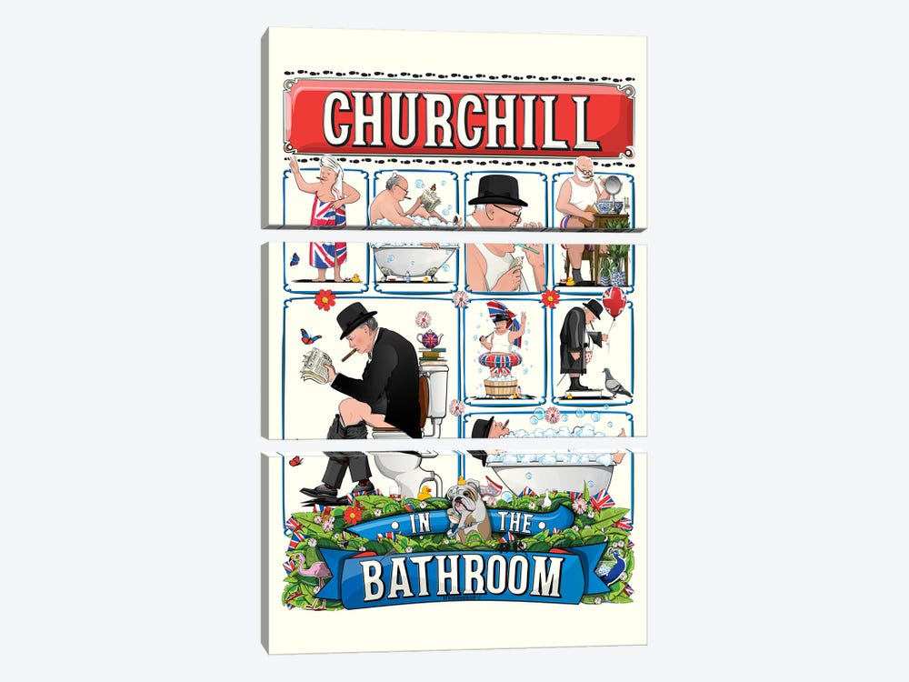 Winston Churchill In The Bathroom by WyattDesign 3-piece Canvas Print