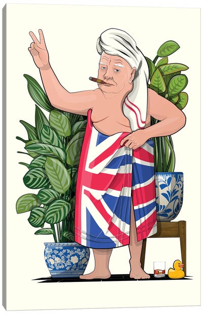 Winston Churchill In Union Jack Bath Towel Canvas Art Print - Crude Humor Art