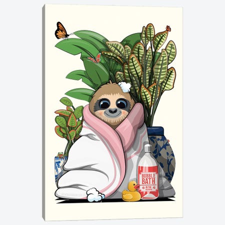 Sloth In Bath Towel Canvas Print #WYD367} by WyattDesign Canvas Art