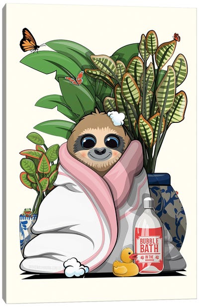 Sloth In Bath Towel Canvas Art Print - WyattDesign