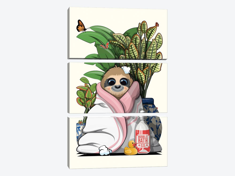 Sloth In Bath Towel by WyattDesign 3-piece Art Print