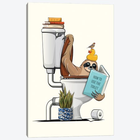 Sloth On The Toilet Canvas Print #WYD368} by WyattDesign Canvas Art Print