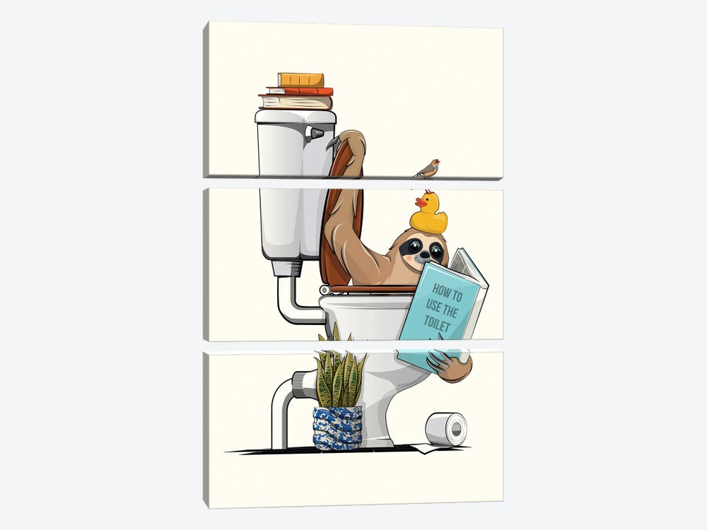 Sloth On The Toilet by WyattDesign 3-piece Canvas Art