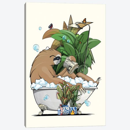 Sloth Reading In The Bath Canvas Print #WYD369} by WyattDesign Art Print