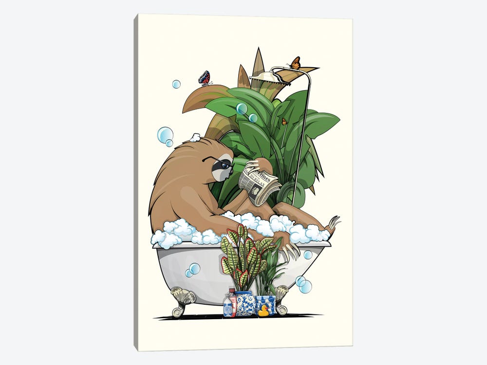 Sloth Reading In The Bath by WyattDesign 1-piece Canvas Art Print