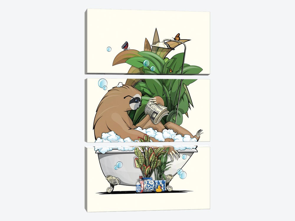 Sloth Reading In The Bath by WyattDesign 3-piece Art Print