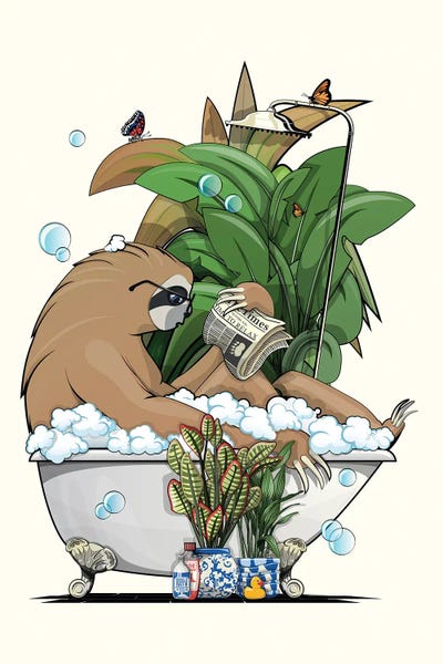 WyattDesign: Sloth Reading In The Bath by WyattDesign