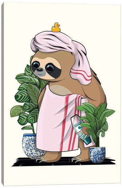 Sloth In The Bathroom Canvas Art Print - Sloth Art