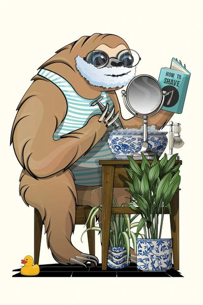 WyattDesign: Sloth Shaving Beard In Bathroom by WyattDesign