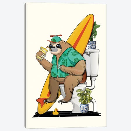 Sloth Using The Toilet Canvas Print #WYD375} by WyattDesign Canvas Print