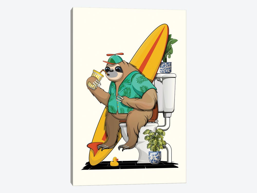 Sloth Using The Toilet by WyattDesign 1-piece Canvas Wall Art
