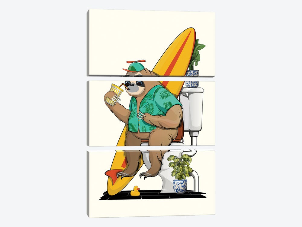 Sloth Using The Toilet by WyattDesign 3-piece Canvas Artwork