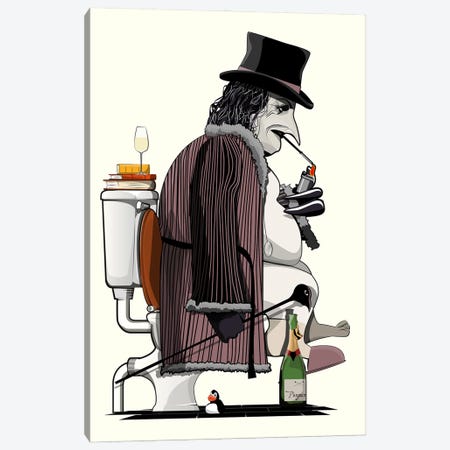 The Penguin On The Toilet Canvas Print #WYD378} by WyattDesign Canvas Wall Art
