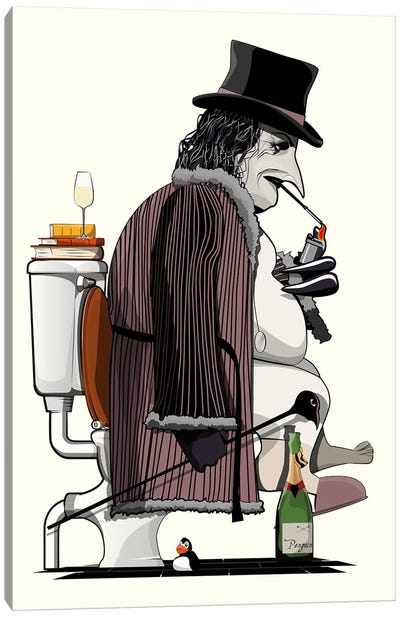 The Penguin On The Toilet Canvas Art Print - Crude Humor Art