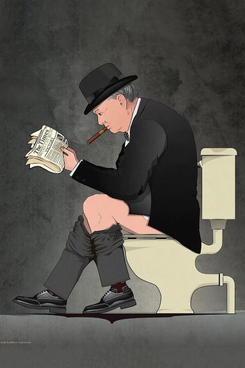 Winston Churchill On The Toilet by WyattDesign wall art