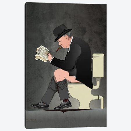 Winston Churchill On The Toilet Canvas Print #WYD37} by WyattDesign Canvas Artwork