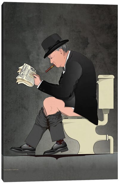 Winston Churchill On The Toilet Canvas Art Print - Art Gifts for Him