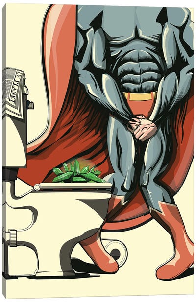 Superman's Kryptonite On The Toilet Canvas Art Print - Crude Humor Art