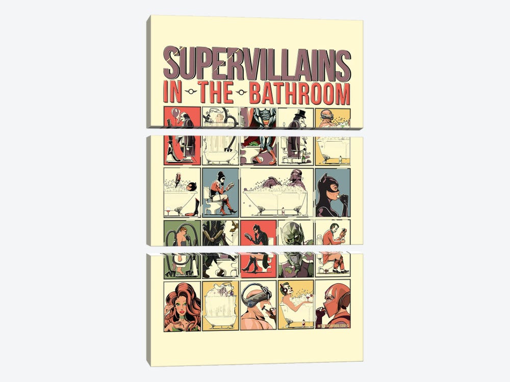Supervillains In The Bathroom by WyattDesign 3-piece Art Print