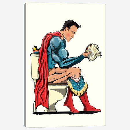 Superman On The Toilet Canvas Print #WYD386} by WyattDesign Canvas Art