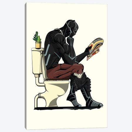 Black Panther On The Toilet Canvas Print #WYD387} by WyattDesign Canvas Art