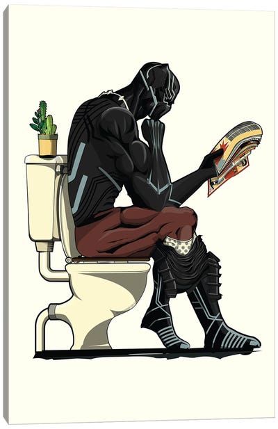 Black Panther On The Toilet Canvas Art Print - Comic Book Character Art