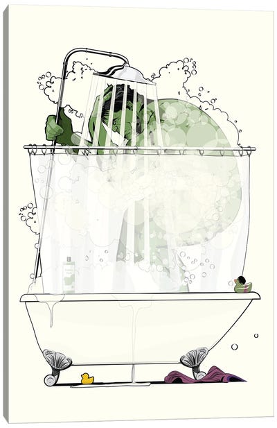 Hulk In The Shower Canvas Art Print - Crude Humor Art