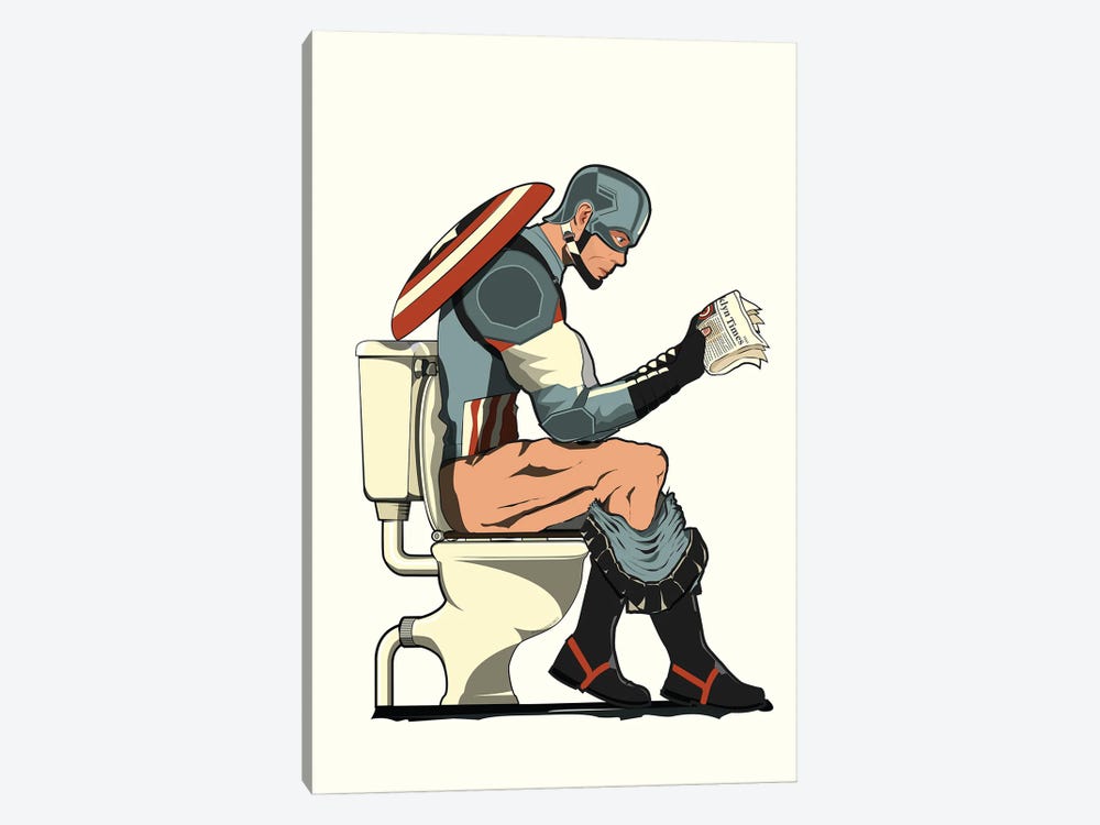 Captain America On The Toilet by WyattDesign 1-piece Canvas Art Print