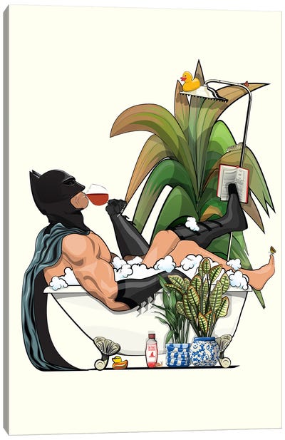 Batman In The Bath Canvas Art Print - Crude Humor Art