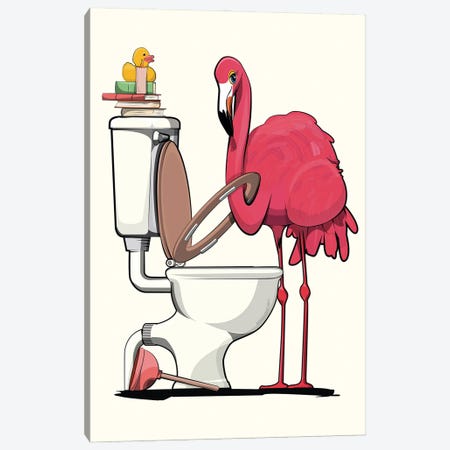 Flamingo Head In Toilet Seat Canvas Print #WYD394} by WyattDesign Canvas Print