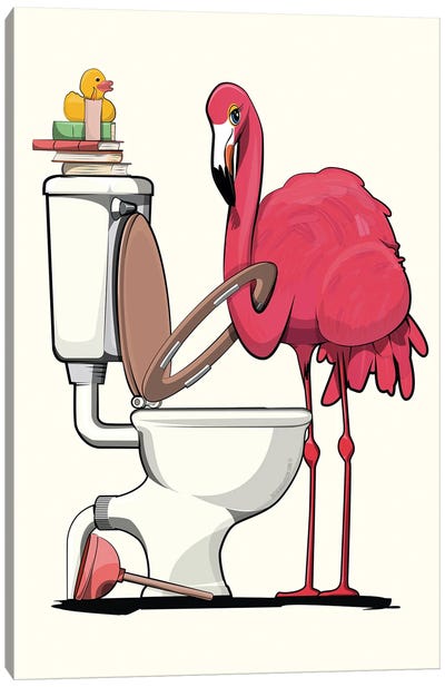 Flamingo Head In Toilet Seat Canvas Art Print - WyattDesign