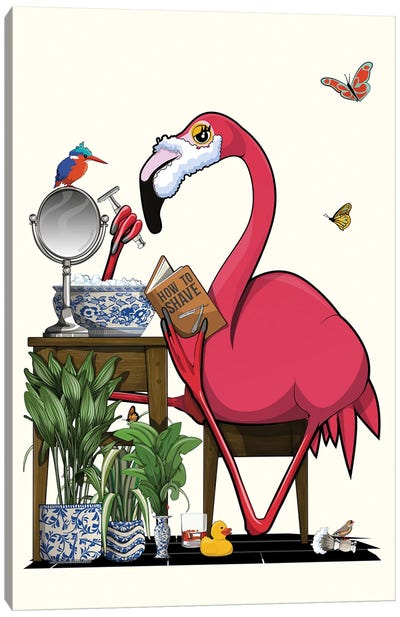 Flamingo Shaving In Bathroom Canvas Art Print - WyattDesign