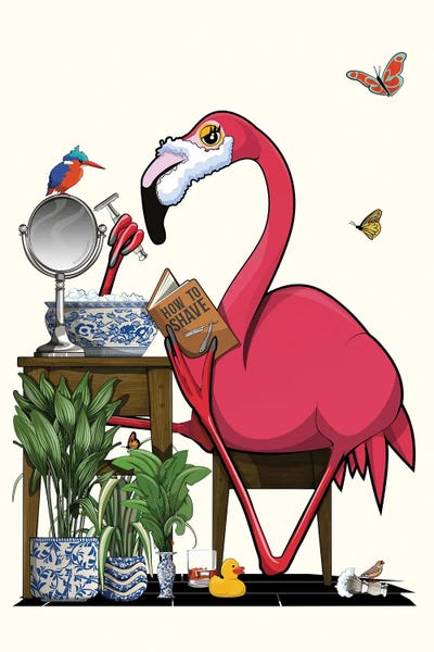 Flamingos: Flamingo Shaving In Bathroom by WyattDesign