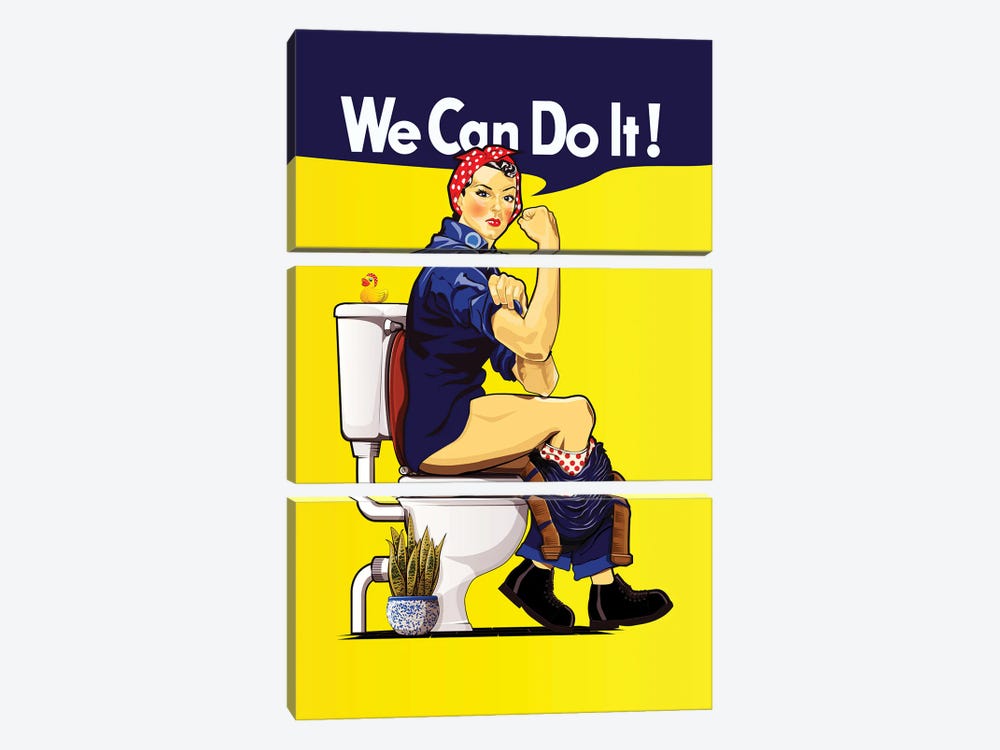 We Can Do It On The Toilet by WyattDesign 3-piece Canvas Wall Art