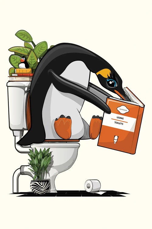 Penguin On The Toilet In The Bathroom