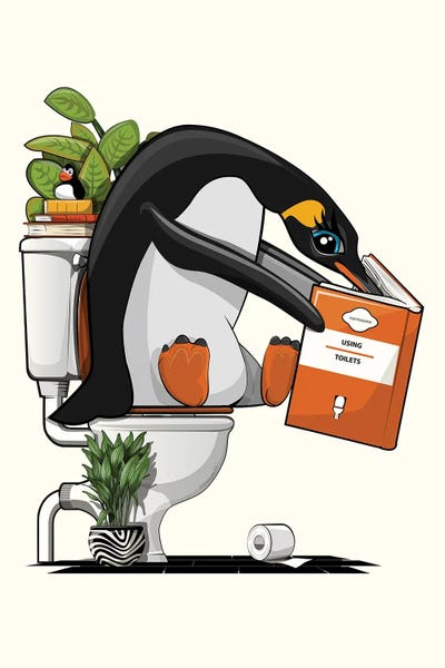 Penguin On The Toilet In The Bathroom