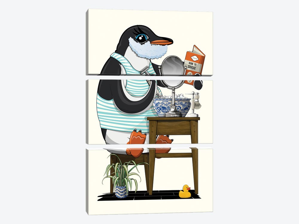Penguin Shaving In The Bathroom by WyattDesign 3-piece Art Print